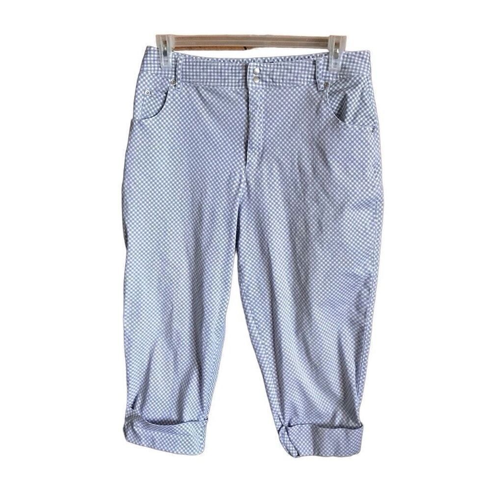 Lee Women’s blue gingham pants Capris plus Size 16 cuffed cotton blend